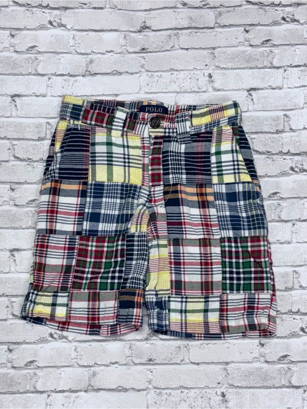 Ralph Lauren Patchwork Madras Shorts Boys 4T Adjustable Waist 100% Cotton